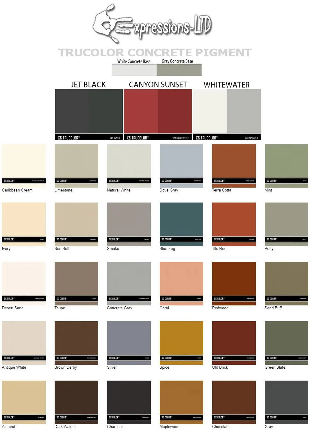 Concrete Powder Pigment Veining & Seams Color Kit (All 33 Colors) Expressions-LTD