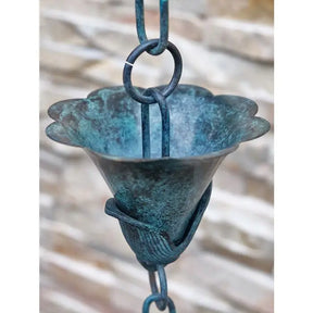 Rain Chain Copper Flower Kanji Cups #1 with Patina