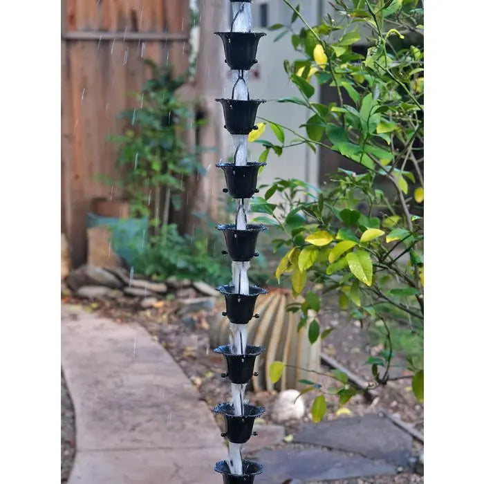 Rain Chain Iron Flower Cups in Black RainChains