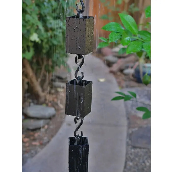 Rain Chain Kenchiku Black Coated Square Cups RainChains