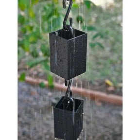 Rain Chain Kenchiku Black Coated Square Cups RainChains