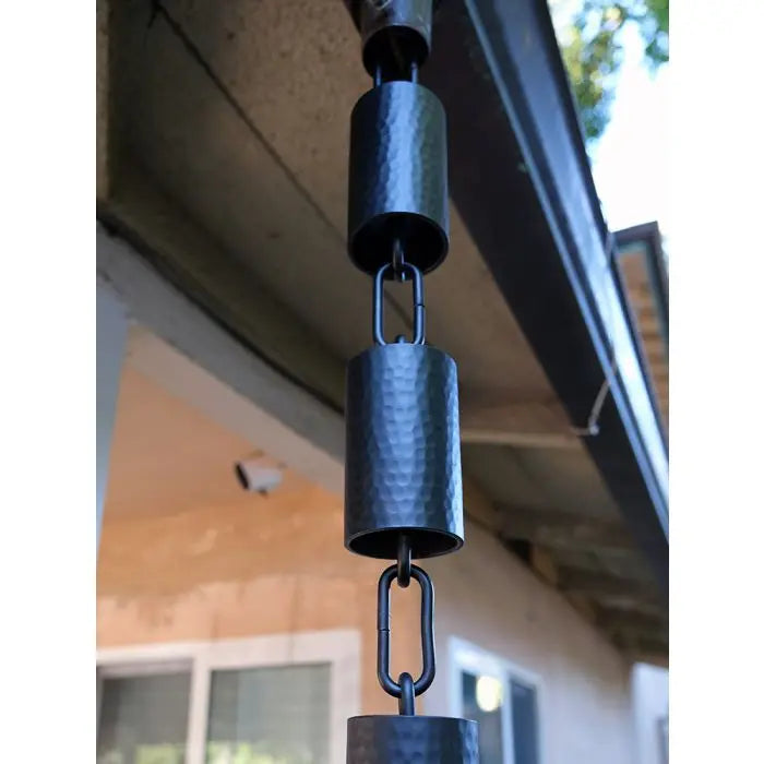 Rain Chain Kenchiku Black Hammered Round Cups RainChains