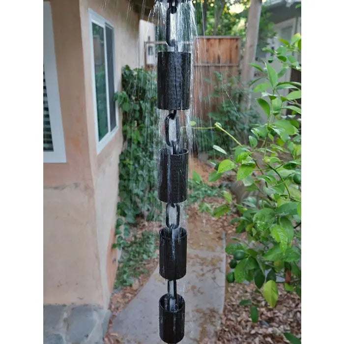 Rain Chain Kenchiku Black Hammered Round Cups RainChains