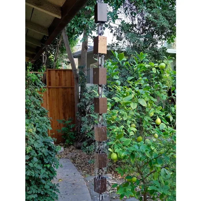 Rain Chain Kenchiku Bronze Coated Square Cups RainChains