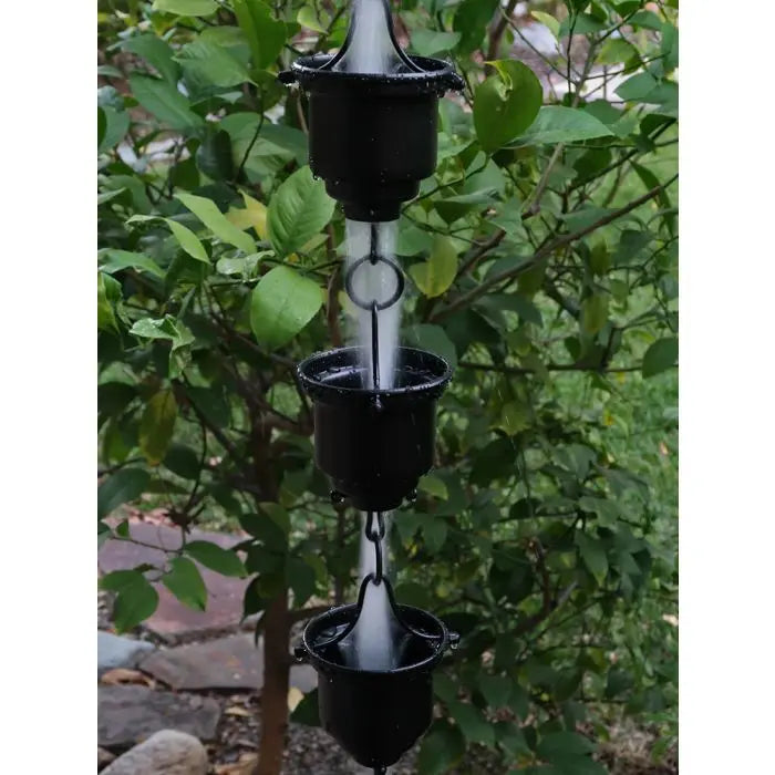 Rain Chain Naoki Cup Powder Coated Black Aluminum RainChains