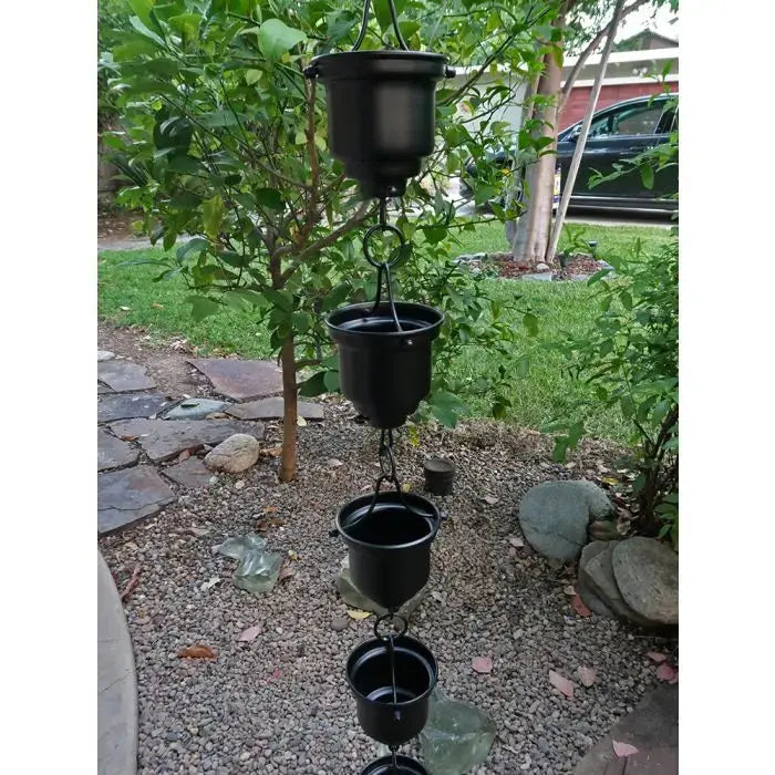 Rain Chain Naoki Cup Powder Coated Black Aluminum RainChains