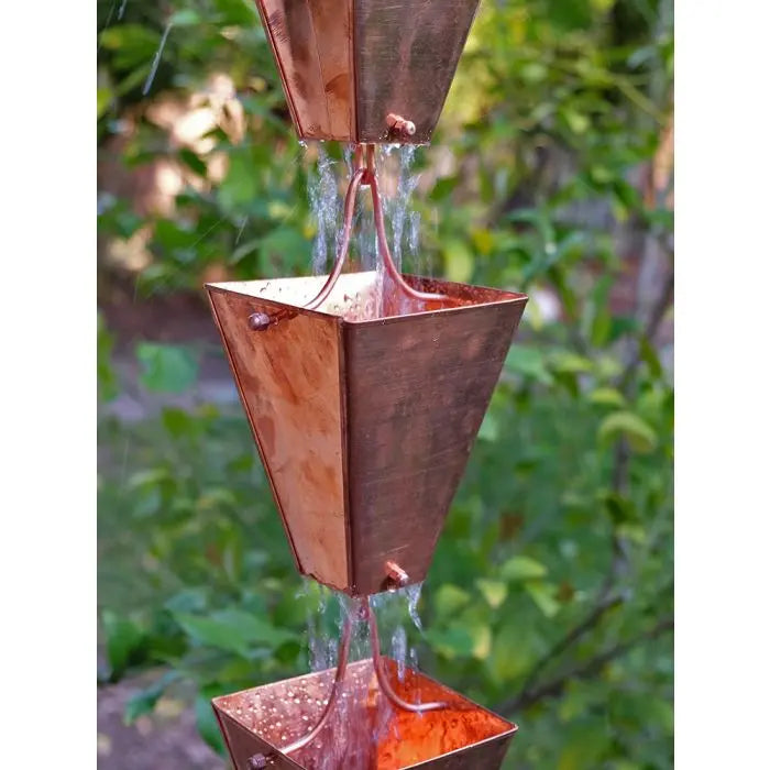 Rain Chains Large Square Tapered Cups- Copper RainChains