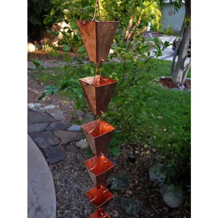 Rain Chains Large Square Tapered Cups- Copper RainChains