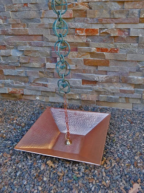 Hammered Copper Square Shallow Basin RainChains