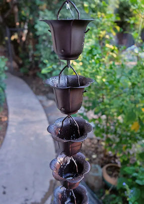 Rain Chain Iron Flower Cups in Bronze RainChains