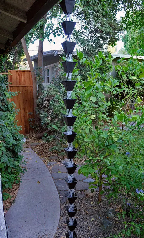 Rain Chain Medium Square Cups - Black RainChains