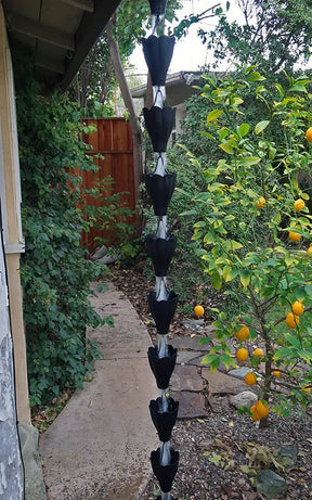 Rain Chain XL Scallop Cup in Black Powdercoat RainChains