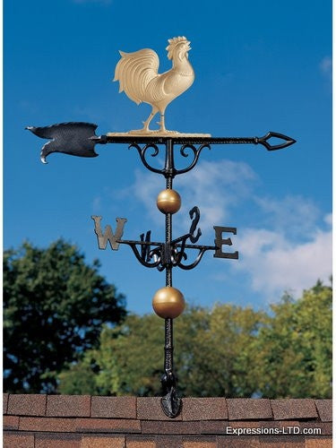 46-Inch Rooster Weathervane - Gold-Bronze Whitehall